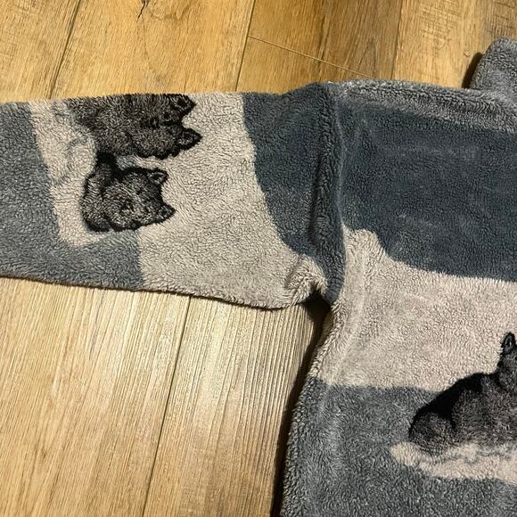 VTG 90s Black Mountain Wolf Fleece Jacket L Gray Wolves Nature AOP  USA Outdoor - Picture 5 of 9